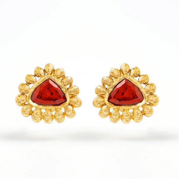 PAJURI Earrings Anti-Tarnish Dark Red Triangular Stone Studs