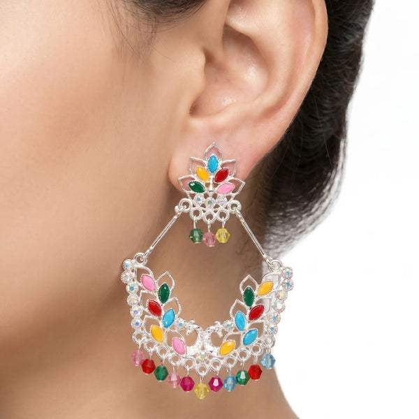 PAJURI Earrings Anti-Tarnish Multi-Color Stone Hoops With Bead Charms
