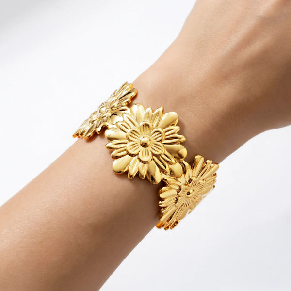 PAJURI Bracelet Anti-Tarnish Sculpted Floral Cuff (Adjustable Size)