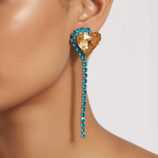 PAJURI Earrings Anti-Tarnish Rhinestone Chain Danglers with Heart Crystal