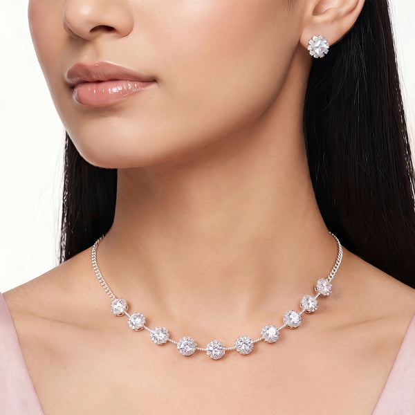 PAJURI Necklace Anti-Tarnish Floral Crystal Necklace Set With Earrings