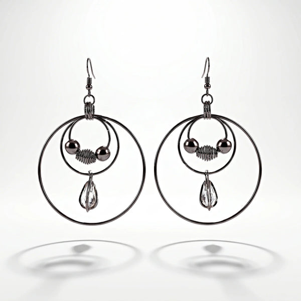 PAJURI Earrings Anti-Tarnish Gunmetal Multi Hoops With Crystal Drops