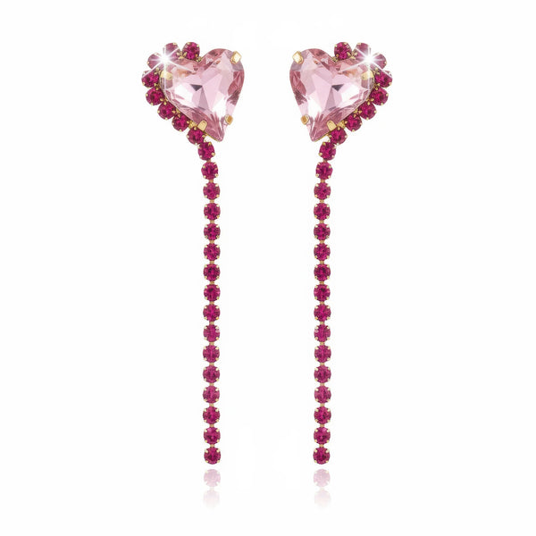 PAJURI Earrings Anti-Tarnish Rhinestone Chain with Heart Crystal Danglers