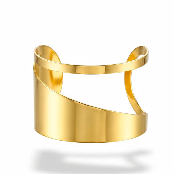 PAJURI Bracelet Anti-Tarnish Golden Sculptural Open-Cuff (Adjustable Size)