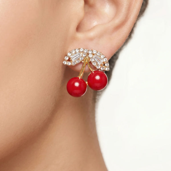 PAJURI Earrings Anti-Tarnish Cherry Crystal Studs