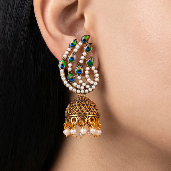PAJURI Earrings Anti-Tarnish Pearl Peacock Jhumka