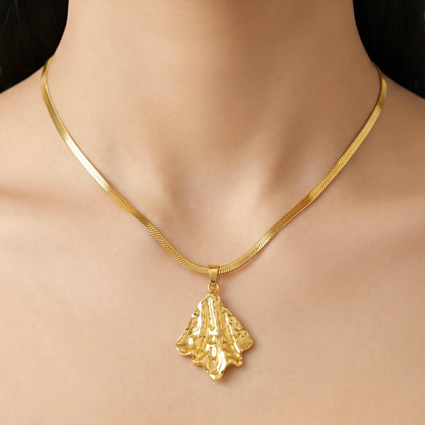 PAJURI Necklace Anti-Tarnish Gold Plated Hammered Abstract Pendant