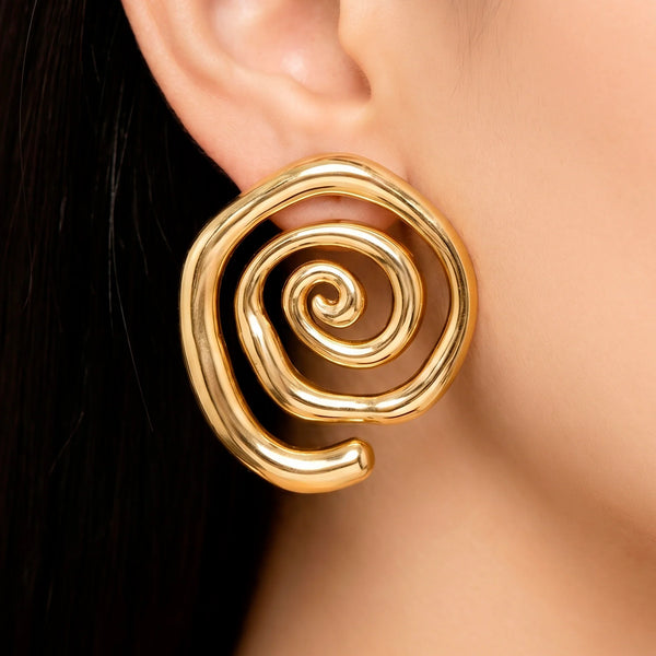 PAJURI Earrings Anti-Tarnish Molten Spiral Statement