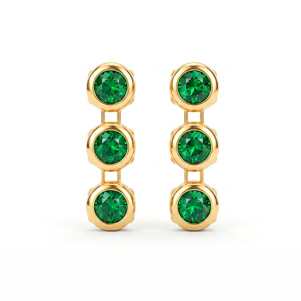 PAJURI Earrings Anti-Tarnish Triple-Drop Emerald Green Crystal