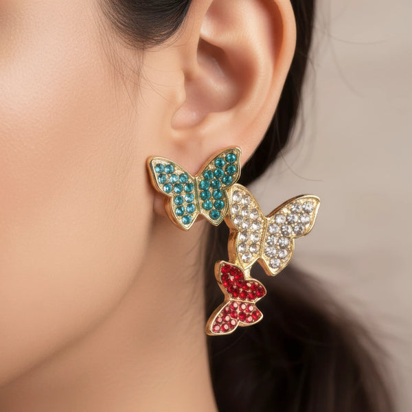 PAJURI Earrings Anti-Tarnish Tri-Tone Butterfly Danglers