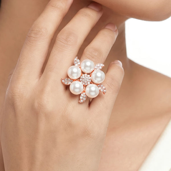 PAJURI Ring Anti-Tarnish Pearl Floral Leaf (Adjustable Size)