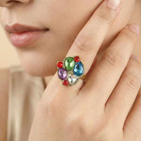 PAJURI Ring Anti-Tarnish Multi-Shape And Color Crystal (Adjustable Size)