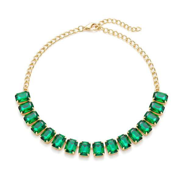 PAJURI Necklace Anti-Tarnish Emerald Rectangle Crystal Single-Line