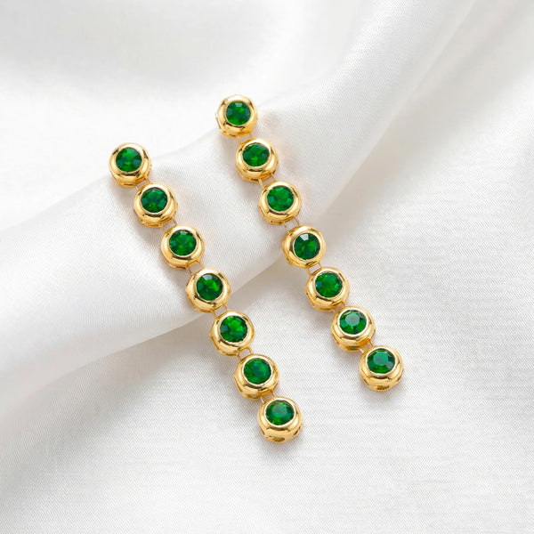 PAJURI Earrings Anti-Tarnish Linear Drop With Emerald Crystals