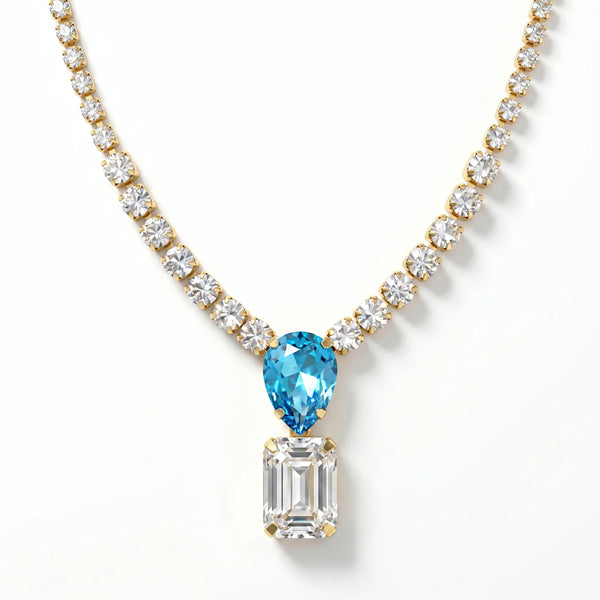 PAJURI Necklace Anti-Tarnish Aquamarine Crystals Studded Statement Set