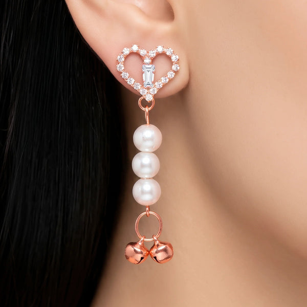 PAJURI Earrings Anti-Tarnish Heart Pearl Dangles