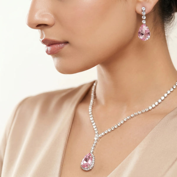 PAJURI Necklace Anti-Tarnish Vintage Rose Teardrop Crystal Set With Earrings