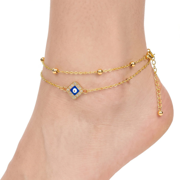 PAJURI Anklet Anti-Tarnish Layered Evil Eye