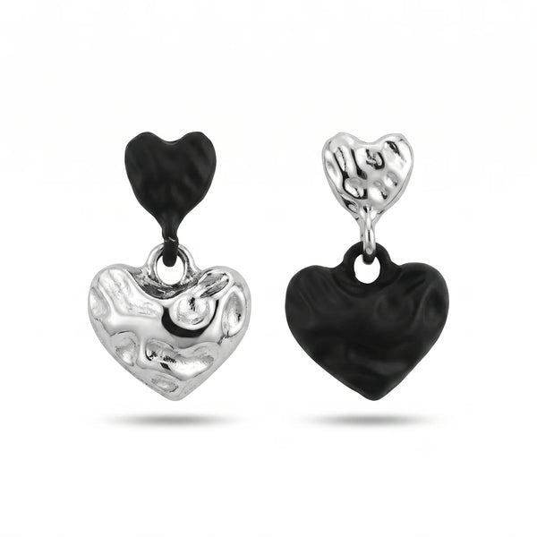 PAJURI Earrings Anti-Tarnish Asymmetric Black And Molten Heart Drop
