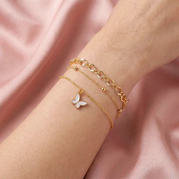 PAJURI 3 Bracelet Anti-Tarnish Butterfly, Bead Chain, And Link Design (Adjustable Size)