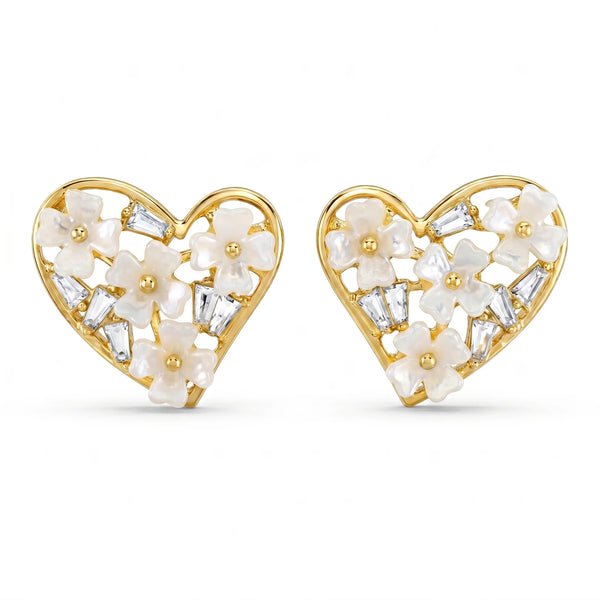 PAJURI Earrings Anti-Tarnish Pearl Flower Heart Crystal Studs