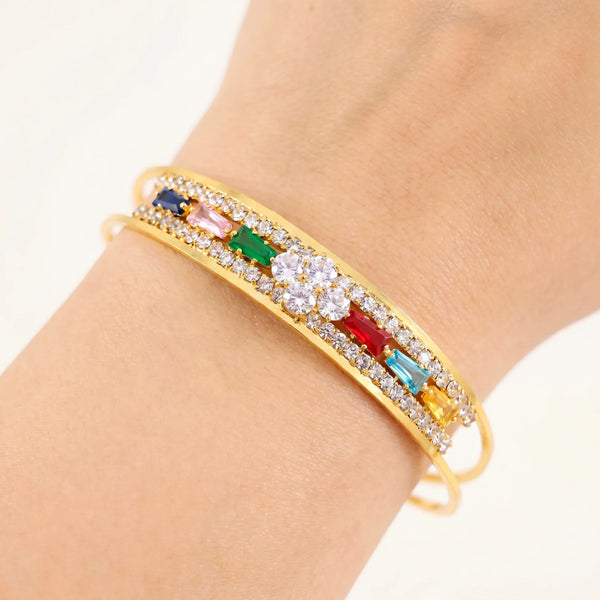 PAJURI Bracelet Anti-Tarnish Adjustable Floral Rhinestone Bangle (Adjustable Size)