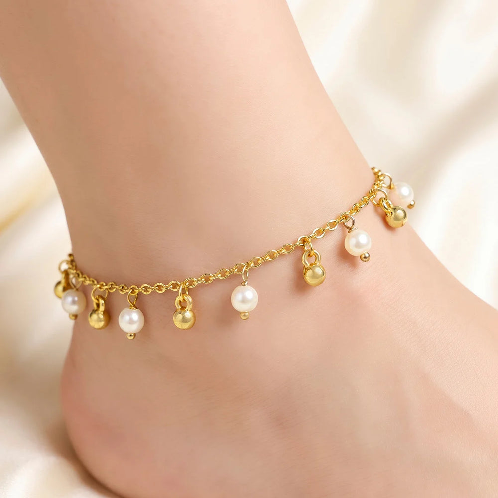 PAJURI Anklet Anti-Tarnish Gold Plated With Pearls And Beads