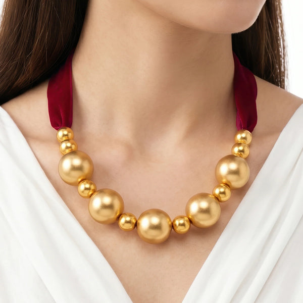 PAJURI Necklace Anti-Tarnish Golden Balls Statement Set
