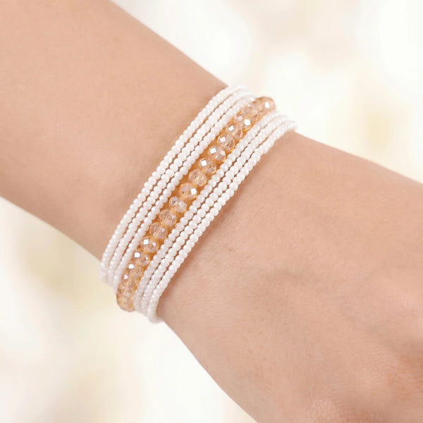 PAJURI Bracelet Anti-Tarnish Seed Bead & Champagne Crystal (Adjustable Size)