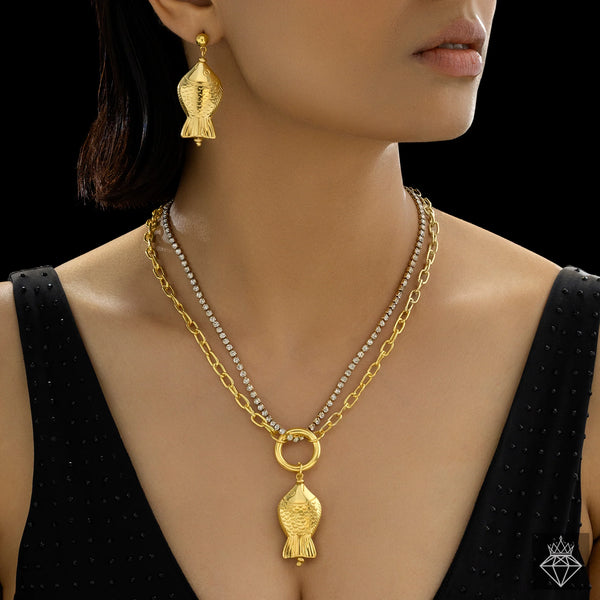 PAJURI Necklace Anti-Tarnish Fish Set With Earrings