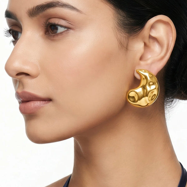 PAJURI Earrings Anti-Tarnish Hammered Large Paisley Statement