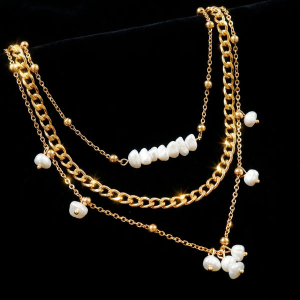 PAJURI Necklace Anti-Tarnish Triple Layered High Fashion Gold Plated Set
