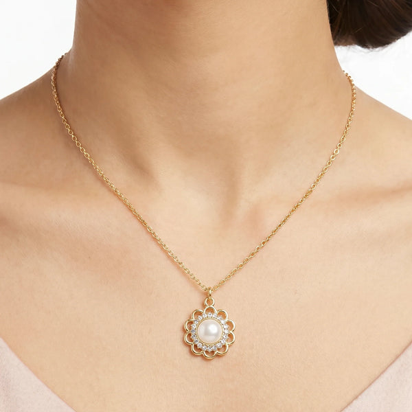 PAJURI Necklace Anti-Tarnish Floral Monalisa Crystal Pendant