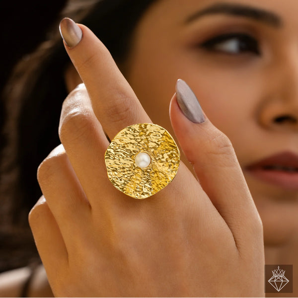 PAJURI Ring Anti-Tarnish Hammered Pearl (Adjustable Size)