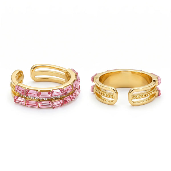 PAJURI Ring Anti-Tarnish Pink Crystal Band (Adjustable Size)