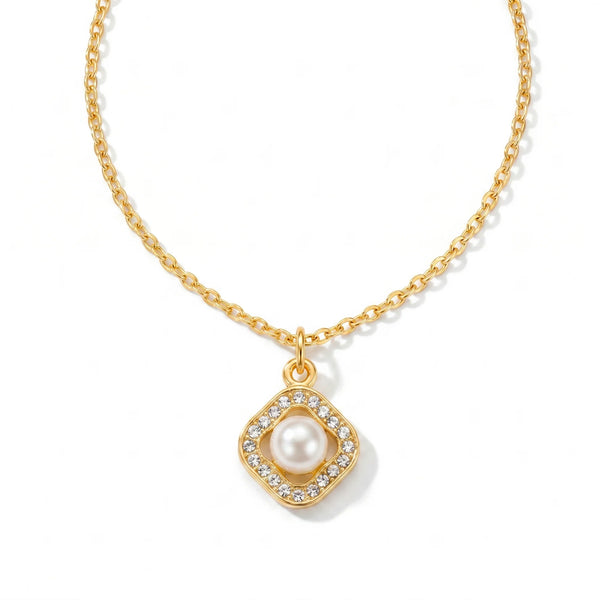 PAJURI Necklace Anti-Tarnish Minimalist Square AD And Pearl Studded Pendant
