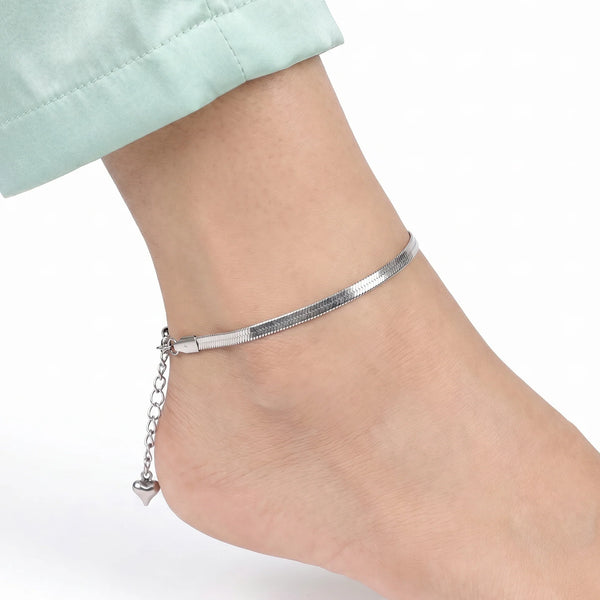 PAJURI Anklet Anti-Tarnish Silver-Plated Flat Snake Chain