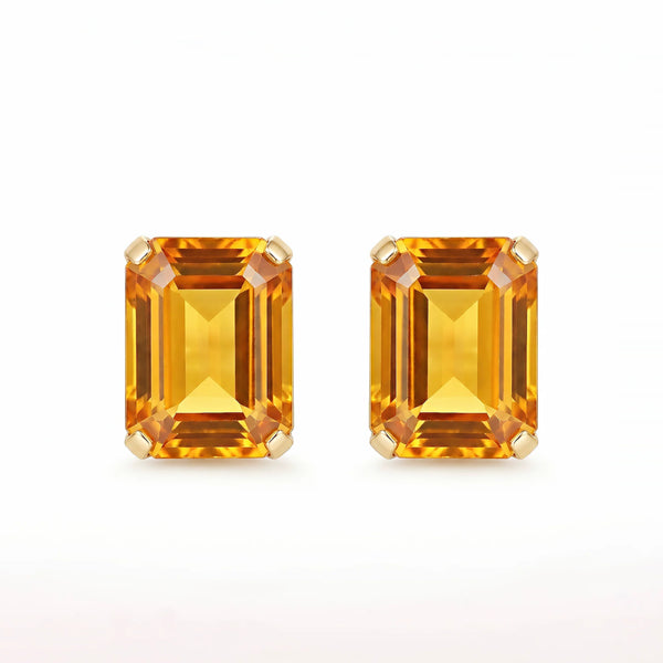 PAJURI Earrings Anti-Tarnish Amber Yellow Emerald-Cut Crystal Studs