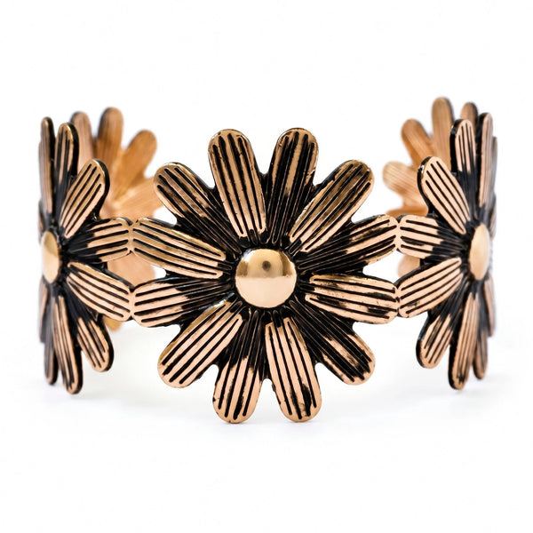 PAJURI Bracelet Anti-Tarnish Black Daisy Floral Cuff (Adjustable Size)