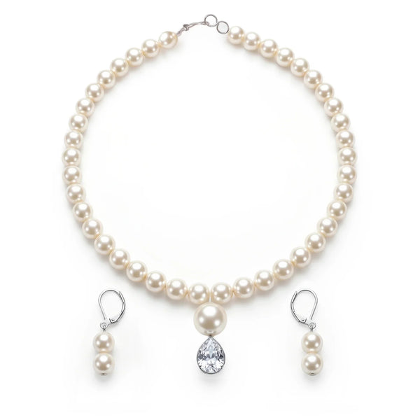 PAJURI Necklace Elegant Crystal Pearl with Earrings
