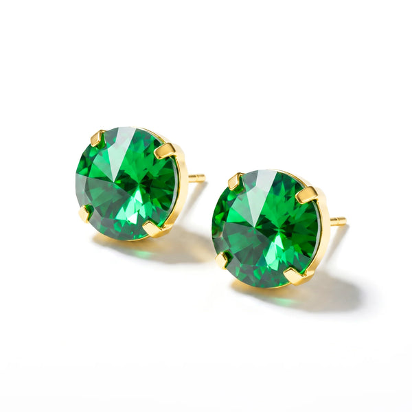PAJURI Earrings Anti-Tarnish Oversized Round Emerald Crystal Studs