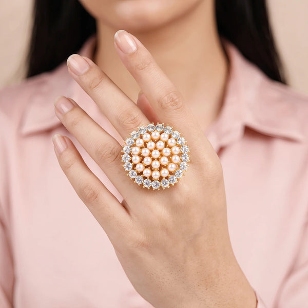 PAJURI  Ring Anti-Tarnish Pearl Crystal Cluster (Adjustable Size)
