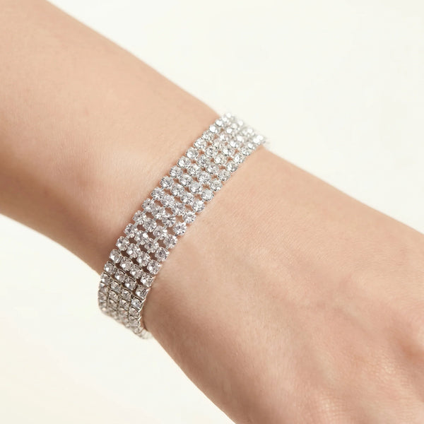 PAJURI Bracelet Anti-Tarnish Three-Row Crystal Tennis (Adjustable Size)