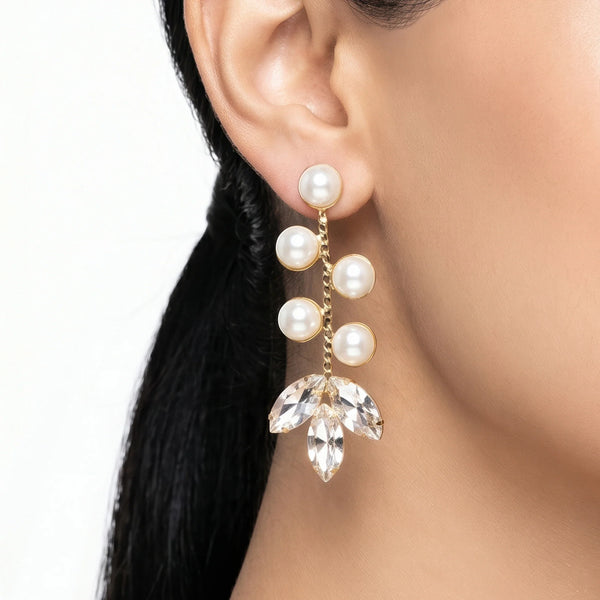 PAJURI Earrings Anti-Tarnish Drop With Pearl Clusters And Crystal Accents