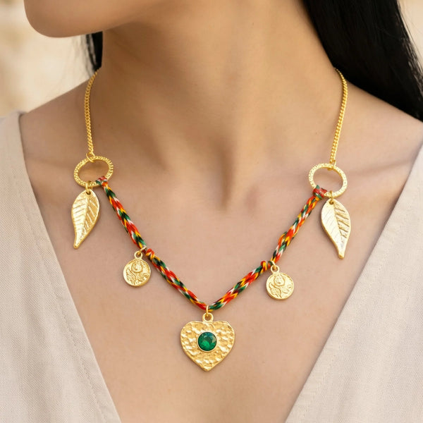PAJURI Necklace Anti-Tarnish Multicolor Cord with Feather Pendant