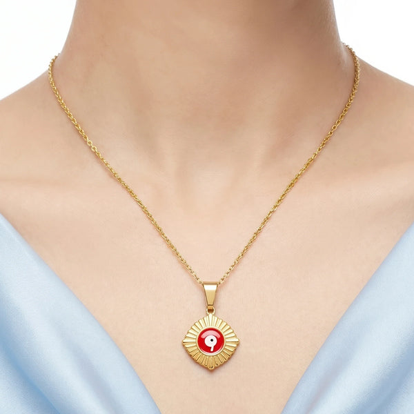 PAJURI Necklace Anti-Tarnish Sunburst Evil Eye Pendant