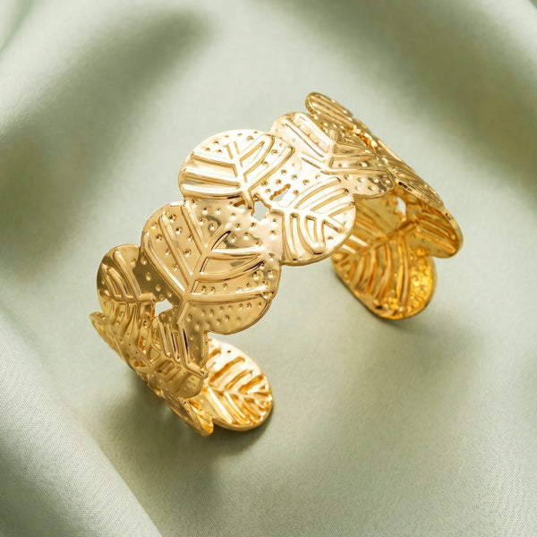 PAJURI Bracelet Anti-Tarnish Monstera Leaf Filigree Open Cuff (Adjustable Size)