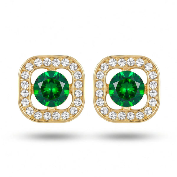 PAJURI  Earrings Anti-Tarnish Emerald Square Studs
