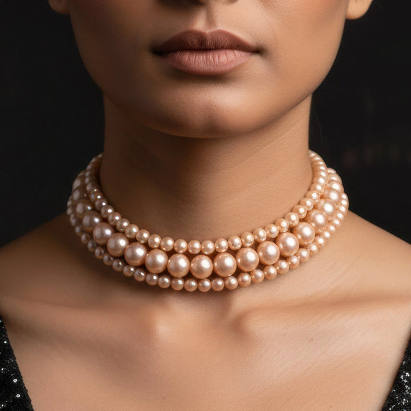 PAJURI Necklace Triple Layer Golden Brown Pearl Choker