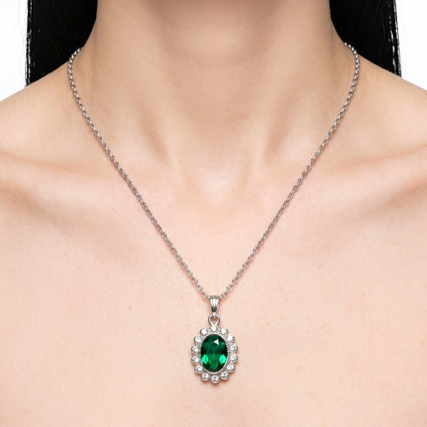 PAJURI Necklace Anti-Tarnish Emerald Halo Pendant